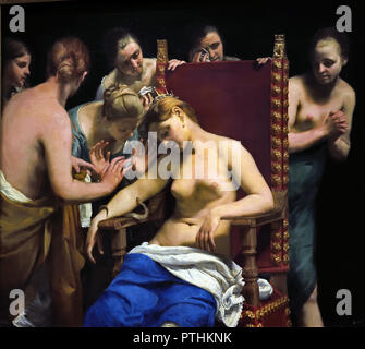 La mort de Cléopâtre VII, gouverneur de l'Égypte ptolémaïque, a eu lieu le 30 BC à Alexandrie, quand elle avait 39 ans. Cléopâtre se suicide en permettant à un cobra égyptien (ASP) de la mordre. Guido Cagnacci 1601-1663 l'Italie, l'italien. ( Reine du royaume ptolémaïque ) ( Cléopâtre VII Philopator 69 - 30 BC pharaoh Egypt ) Banque D'Images