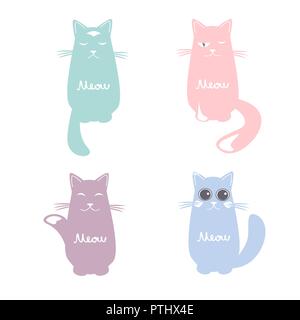 Vector set d'images de cartoon cute cats avec différentes émotions sur un fond blanc. Animal de compagnie. Vector illustration. Personnage drôle positive. Illustration de Vecteur