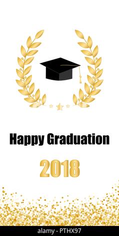 Carte d'études supérieures. Classe de 2018. Symbole de l'éducation. Graduation hat. Couronne de laurier. Illustration de Vecteur