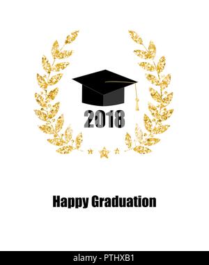 Carte d'études supérieures. Classe de 2018. Symbole de l'éducation. Graduation hat. Couronne de laurier. Illustration de Vecteur