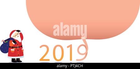 Illustration vectorielle, l'affiche de Bonne Année 2019 carte drôle avec design cochon géant et le Père Noël Illustration de Vecteur