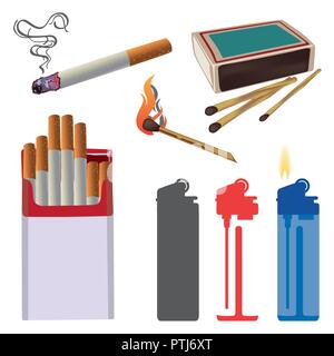 Ensemble de logos vectoriels de briquets, cigarettes, allumettes Illustration de Vecteur