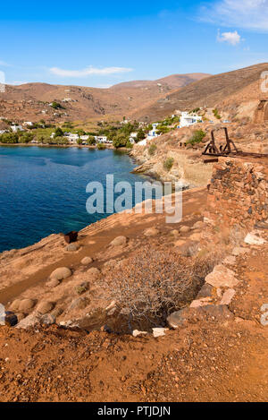 La région de Megalo Livadi et vestiges de mines. L'île de Serifos, Grèce Banque D'Images