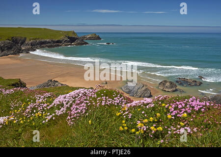 La plage de Porth Joke qui se trouve entre entre les caps de Kelsey et tête Point West Pentire. Banque D'Images