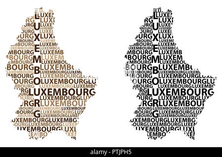 Luxembourg carte croquis texte de lettre, Grand-duché de Luxembourg - sous la forme du continent, la carte Luxembourg - marron et noir vector illustration Illustration de Vecteur