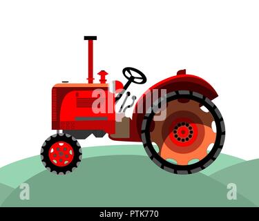 Vieux tracteur agricole rouge Illustration de Vecteur