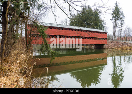 Sachs Pont couvert de Gettysburg, Pennsylvanie sur une journée. Moody. Banque D'Images