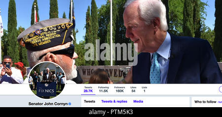 Page Twitter pour John Cornyn. John Cornyn III est un homme politique américain et l'avocat agissant comme premier sénateur du Texas depuis 2002. Il est l'actuelle majorité au Sénat pour la 115e Congrès. Cornyn précédemment servi comme président de la Commission sénatoriale républicaine de 2007 à 2011. Banque D'Images