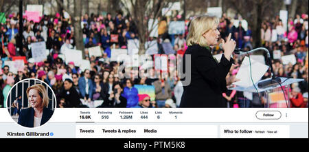 ForKirsten page Twitter Gillibrand. Elizabeth Kirsten Gillibrand est un avocat et homme politique agissant comme sénateur junior de New York depuis janvier 2009. Elle a auparavant occupé le poste de représentant des États-Unis pour le 20ème New York district du congrès de 2007 jusqu'à sa nomination au Sénat. Banque D'Images