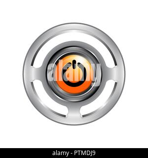 Logo 3d de chrome bouton d'alimentation. Désactiver le vecteur icône isolé sur fond blanc pour votre application mobile et web design, désactiver le concept du logo Illustration de Vecteur