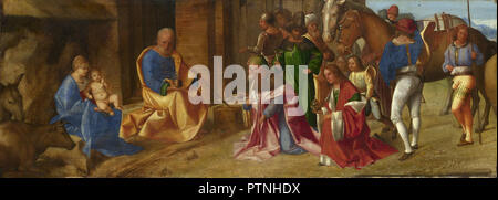 L'Adoration des Mages. Date/Période : juillet 1506. La peinture. Huile sur panneau. Hauteur : 29,8 cm (11.7 in) ; Largeur : 81,3 cm (32 in). Auteur : GIORGIONE. Banque D'Images