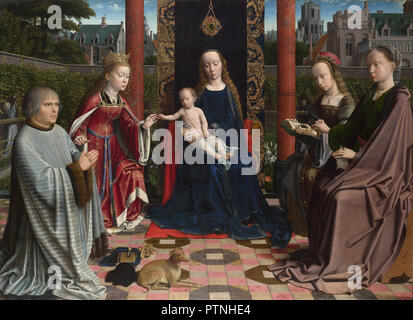 La Vierge et l'Enfant avec saints et donateurs. Date/Période : Probablement 1510. La peinture. Huile sur chêne. Hauteur : 105,8 cm (41,6 in) ; Largeur : 144,4 cm (56,8 in). Auteur : Gérard David. DAVID, GERARD. Banque D'Images