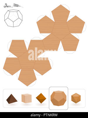 Solides de Platon. Modèle d'un dodécaèdre avec texture en bois pour faire un modèle 3D hors du triangle net. Banque D'Images