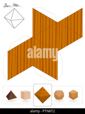 Solides de Platon. Modèle d'un octahèdre avec texture en bois pour faire un modèle 3D hors du triangle net. Banque D'Images