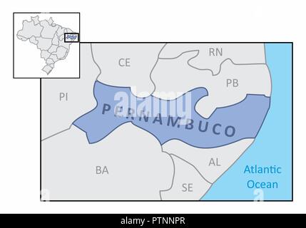 Carte de l'Etat de Pernambuco et son emplacement sur le territoire brésilien Illustration de Vecteur