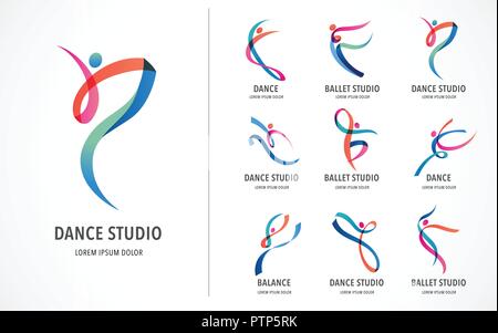 Résumé Les gens logo design. Sport, Fitness, running trainer vector logo coloré. Active Fitness, sport, danse et symbole icône web Illustration de Vecteur