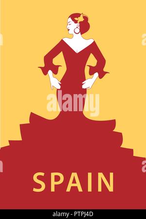 Espagnol typique femme portant robe flamenco. Vector Illustration Illustration de Vecteur