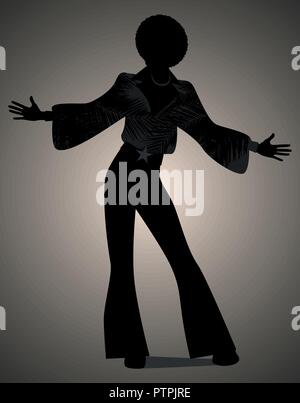 Silhouette of man dancing soul, funky ou la musique disco. Style rétro. Illustration de Vecteur