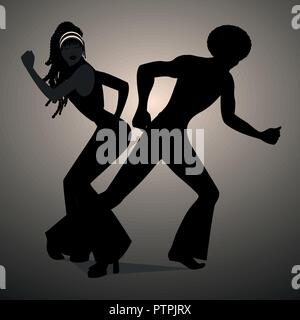 Silhouettes de couple dancing soul, funky ou disco. Style rétro. Illustration de Vecteur