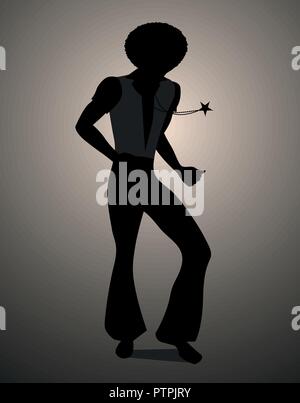 Silhouette of man dancing soul, funky ou la musique disco. Style rétro. Illustration de Vecteur