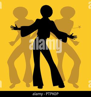 Silhouette of men dancing soul, funky ou la musique disco. Style rétro. Illustration de Vecteur