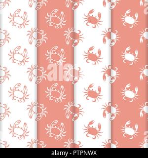 Ensemble de 4 avec motif transparent vecteur des crabes. Habitants de la mer. Les animaux sous l'eau. Les fruits de mer. Concevoir pour l'emballage papier, tissu et d'autres l'impression. Illustration de Vecteur
