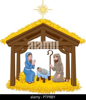 Crèche de Noël Cartoon Illustration de Vecteur