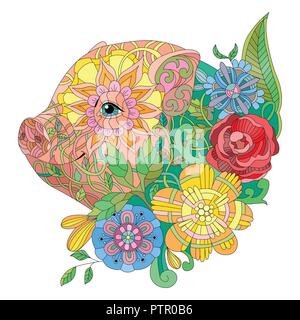 Zentangle cochon stylisé. Hand drawn vector illustration décorative Illustration de Vecteur