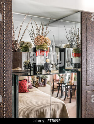 Fleurs séchées sur l'armoire miroir Banque D'Images