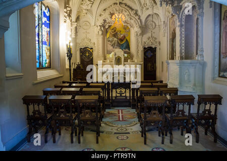 Sintra, Portugal, septembre 2018 - Vers l'intérieur de la chapelle : Banque D'Images