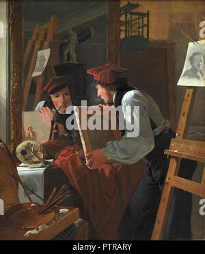 Bendz Vilhelm - un jeune artiste (Ditlev Blunck) examinant un croquis dans un miroir Banque D'Images