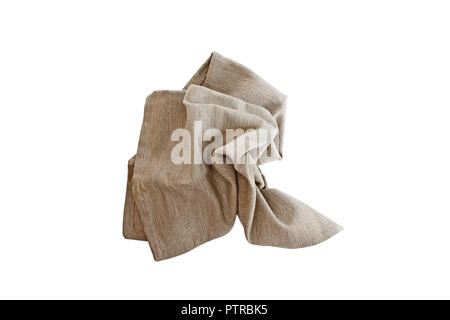 Serviette en Lin chiffonné malpropre isolated over a white background with clipping path inclus. Droit coup de frais généraux. Banque D'Images