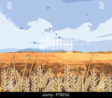 Vecteur de champ de blé l'arrière-plan. Belle Illustration de Vecteur