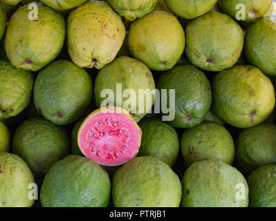 La goyave vert ou rose goyave vitrine de vente à la juste, des produits frais et riches en vitamine A. Banque D'Images