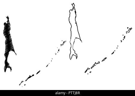 Oblast de Sakhaline (Russie, Sujets de la Fédération de Russie, les oblasts de Russie) map vector illustration gribouillage, croquis et l'île de Sakhaline Kouriles Illustration de Vecteur