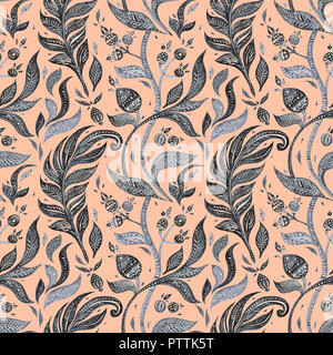 Paisley fleurs Indigo. Motif vintage exotiques aquarelle Banque D'Images