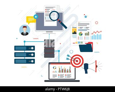 Ordinateur portable ordinateurs et accès aux fichiers du serveur dans les ordinateurs du réseau. Dispositifs cloud computing Concepts, réseau de données et de business intelligence. Télévision vecto Illustration de Vecteur