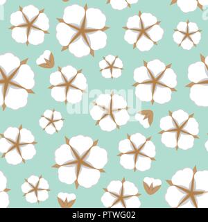 Fleur de coton motif transparent. Style plat fond coloré mignon. Vector illustration. Illustration de Vecteur