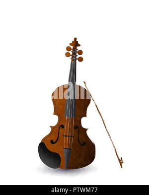 Violin and Bow aquarelle sur fond blanc Banque D'Images