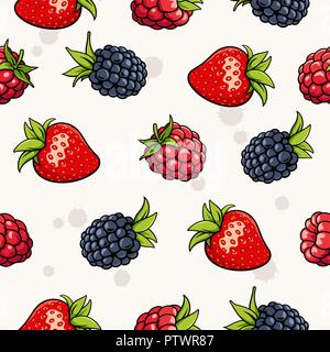 Fond transparent avec fraise, mûre, framboise. Jardin des petits fruits sur fond de lumière. Utiliser comme un modèle pour le tissu, l'arrière-plan de la page web Illustration de Vecteur