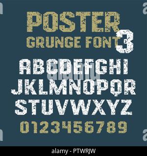 Poster Grunge font / vecteur géométrique pour les titres de l'alphabet, affiches, étiquettes et autres utilisations / majuscules et chiffres sur un grunge fond / Illustration de Vecteur