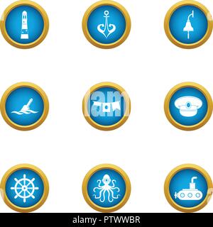 Vie dans l'eau, style plat icons set Illustration de Vecteur