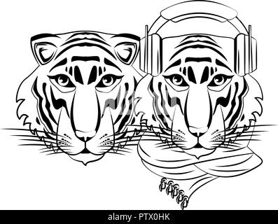 Tigres Hipster croquis cool Illustration de Vecteur