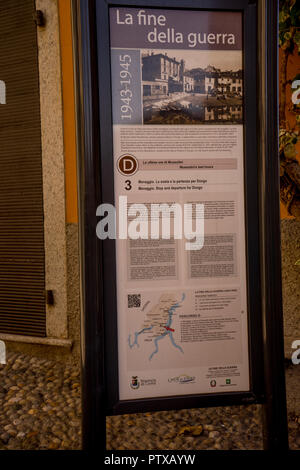 Menaggio, Italy-April 2, 2018 : Information board sur stop et départ pour Dongo, Lombardie Banque D'Images