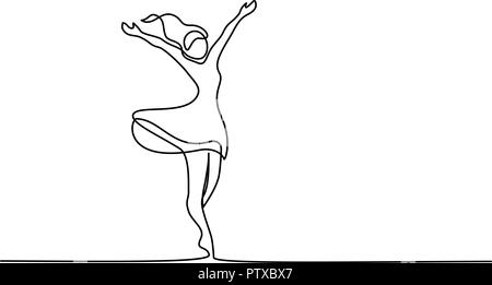 Dessin d'une ligne continue. Happy woman stretching. Vector illustration Illustration de Vecteur