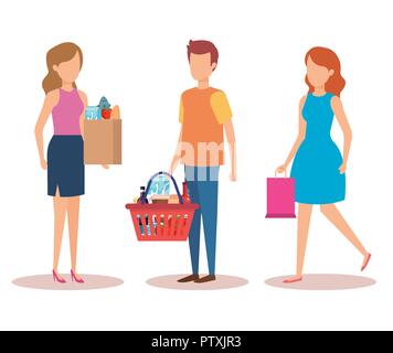 Groupe de jeunes personnages shopping Illustration de Vecteur