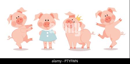 Peu de dessins animés les porcelets. L'année du cochon. Le Nouvel An chinois. Illustration de Vecteur