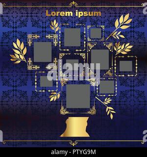 Arbre généalogique famille doré élégant Illustration de Vecteur