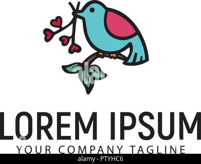 Avec des fleurs d'oiseaux à la main concept design de logo template Illustration de Vecteur