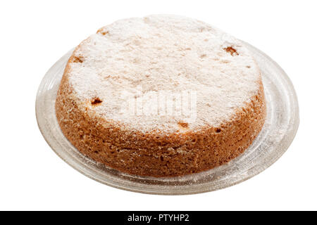 Voir l'ensemble de la tarte aux pommes faite maison sur plaque de verre isolé sur fond blanc Banque D'Images